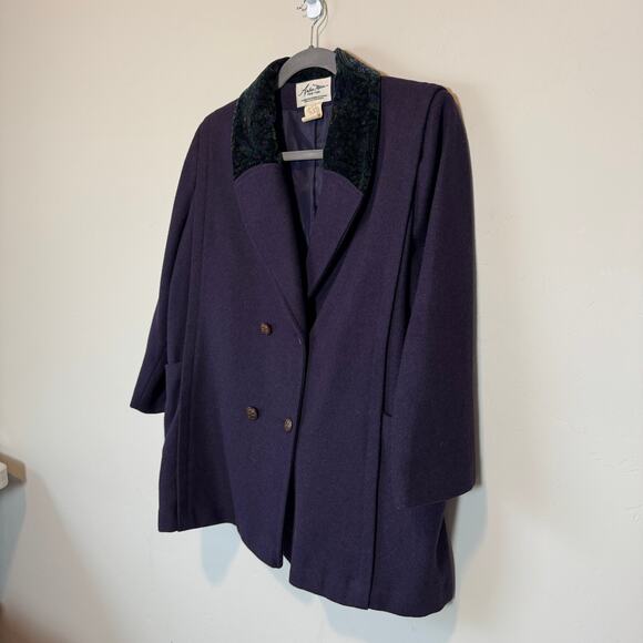 EUC Vtg 80s 90s Andrea Marin Purple Wool Coat Velvet Paisley Shawl Collar L/XL - Picture 6 of 9